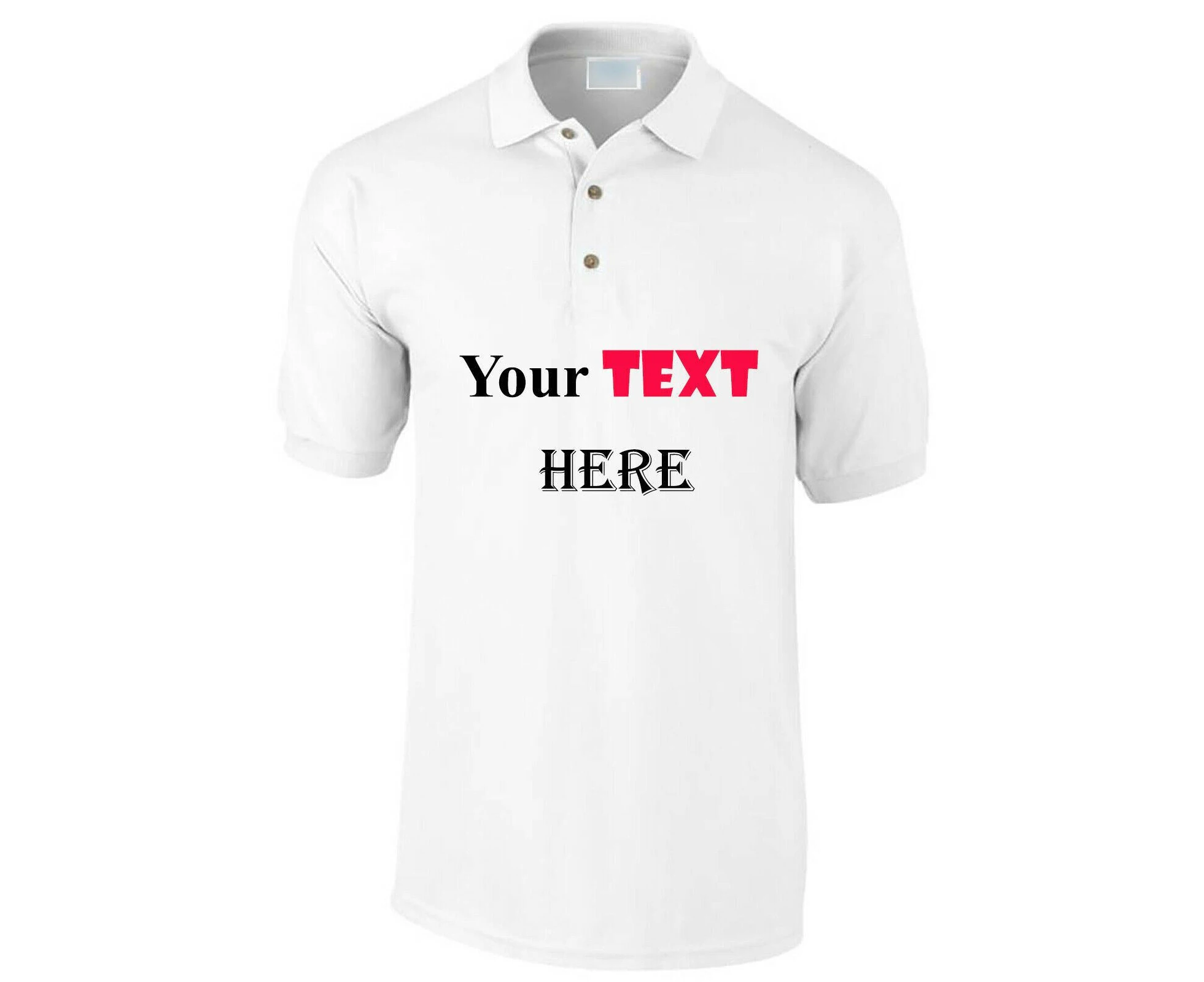 Personalised Mens Polo Collar Custom Printed T-Shirt Text Word Printing Tee - White