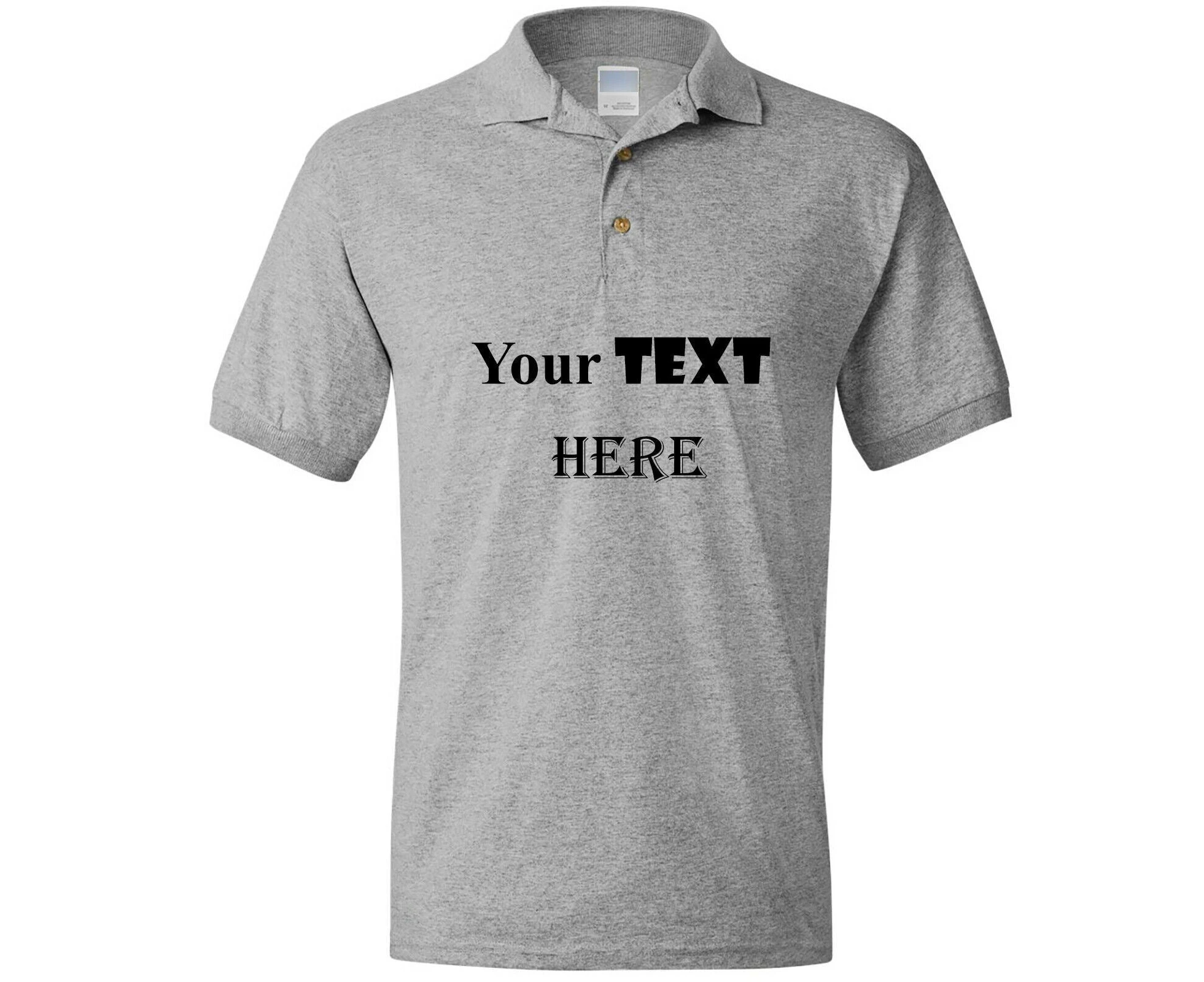 Personalised Mens Polo Collar Custom Printed T-Shirt Text Word Printing Tee - Grey