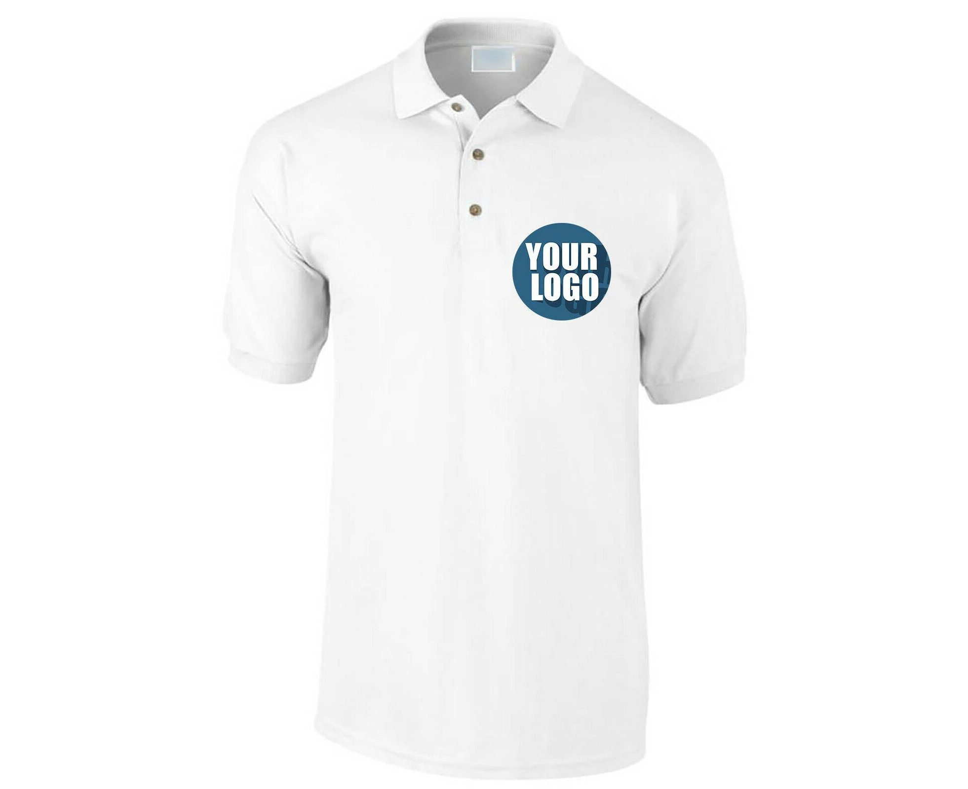 Personalised Mens White Custom Printed Polo Collar T-Shirt Logo Printing Tee