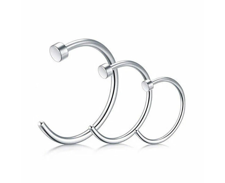 3pcs 6mm 8mm 10mm Silver Surgical Steel Lip Ear Nose Ring Hoop Earrings Body