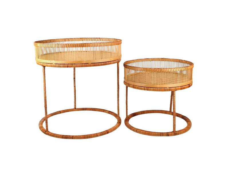 2pc Maine & Crawford Kalib 54/42cm Rattan/Bamboo Table Furniture Decor Natural