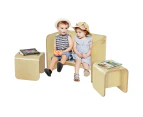 Giantex 3 in 1 Kids Wooden Table & 2 Chair Set Children Desk Sets for Drawing Eating Reading U-shaped Desk Natural