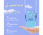 Buutrh Mini Fan Strong Wind Mute 3 Gears USB Charging Foldable Neckband Handheld Pocket Cooling Fan for Desk-Blue-