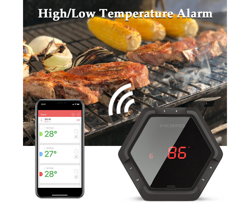 Inkbird Meat Bluetooth Thermometer with 6 Probes, Wireless Digital Smart  BBQ Thermometer with Timer, Alarm Magnet, 150ft Grill Thermometer for  Grilling, Barbecue, Black 