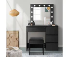 Oikiture Dressing Table Stool Set Makeup Desk Mirror Storage Drawer 12 LED Bulbs