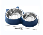 Cat Double Bowls Stainless Steel Feeding Container Pet Eating Bowl-Green