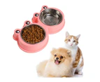 Cat Double Bowl Stainless Steel Feeding Container Frog Pet Supplies-Pink