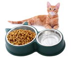 Cat Double Bowls Feeding Container Pet Eating Bowl Stainless Steel-Blue
