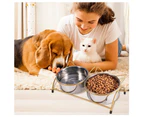 Cat Feeding Double Bowl With Stand Raised Design Stainless Feeding Dish