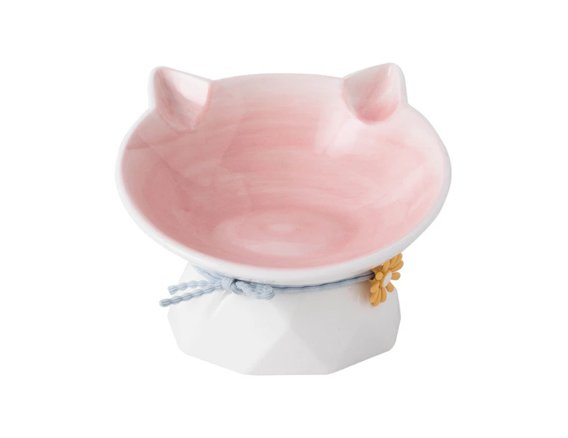 Durable Cat Raised Bowl Pet Bowl Ear Design Feeder Food Container-Pink