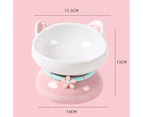 Ceramic Cat Bowl Pet Feeding Container Water Dish With Necklace-Pink