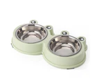 Frog Design Double Dog Bowl Stainless Steel Dog Puppy Water and Food Bowls-green
