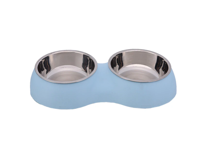 Dog Bowl Double Bowl Stainless Steel Water and Food Raised Bowls, Pet Feeder Bowls-blue