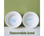 Ceramic Cat Bowls,Double Bowls for Food and Water, Elevated Ceramic Cat Bowls with Plastic Stand-blue