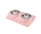 Dog Cat Double Bowls Stainless Steel Pet Bowls No-Spill Chassis, Food Water Feeder Cats Small Dogs-pink