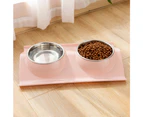 Dog Cat Double Bowls Stainless Steel Pet Bowls No-Spill Chassis, Food Water Feeder Cats Small Dogs-pink
