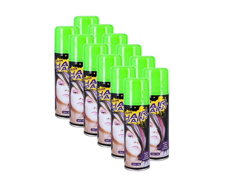 Party Central 12PCE Hair Spray Green Long Lasting Non-Sticky 125ml - Green