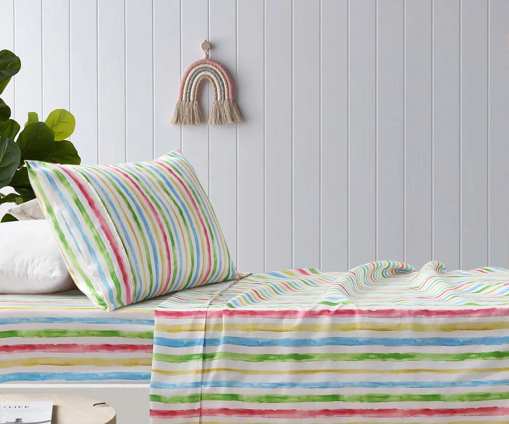 Happy Kids Multi Stripes Printed Microfibre Sheet Set King Single