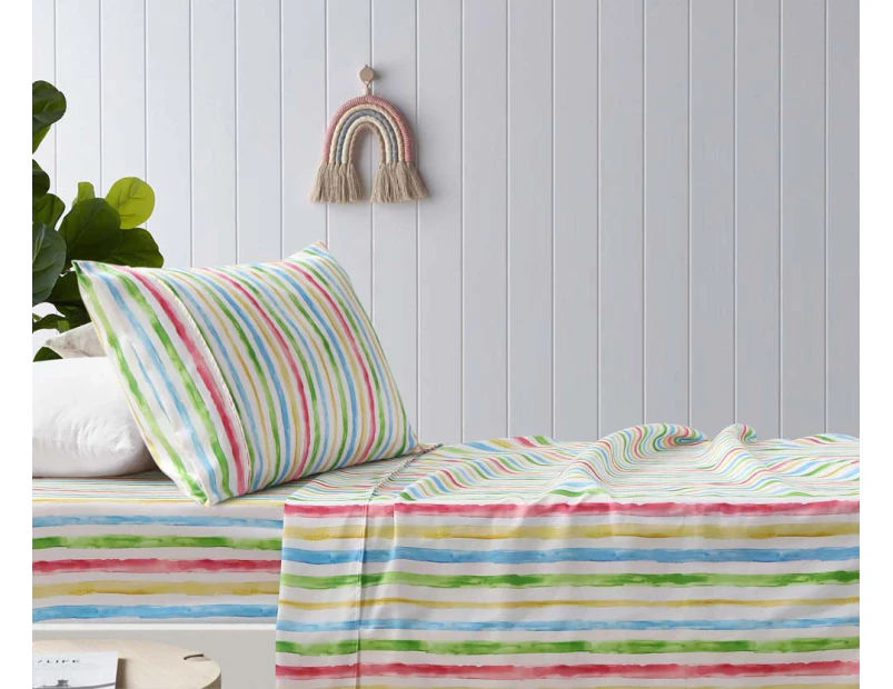 Happy Kids Multi Stripes Printed Microfibre Sheet Set King Single