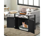 Costway Wood Cat Litter Storage Cabinet Enclosure Kitty Litter Box House Side Table Entryway w/2 Doors&Open Shelf Black