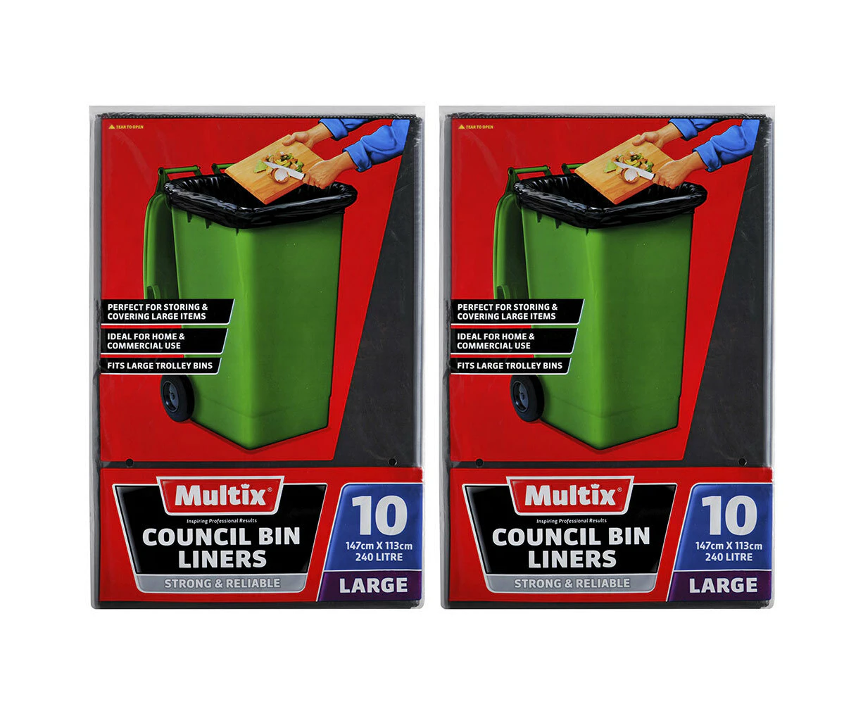 20x Multix 240L Council Bin Liners 147cm Rubbish/Garbage Clean Up Bag Large