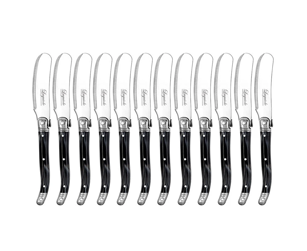 12pc Laguiole Etiquette 11.5cm Stainless Steel Pate Knife Cutlery Marble Black