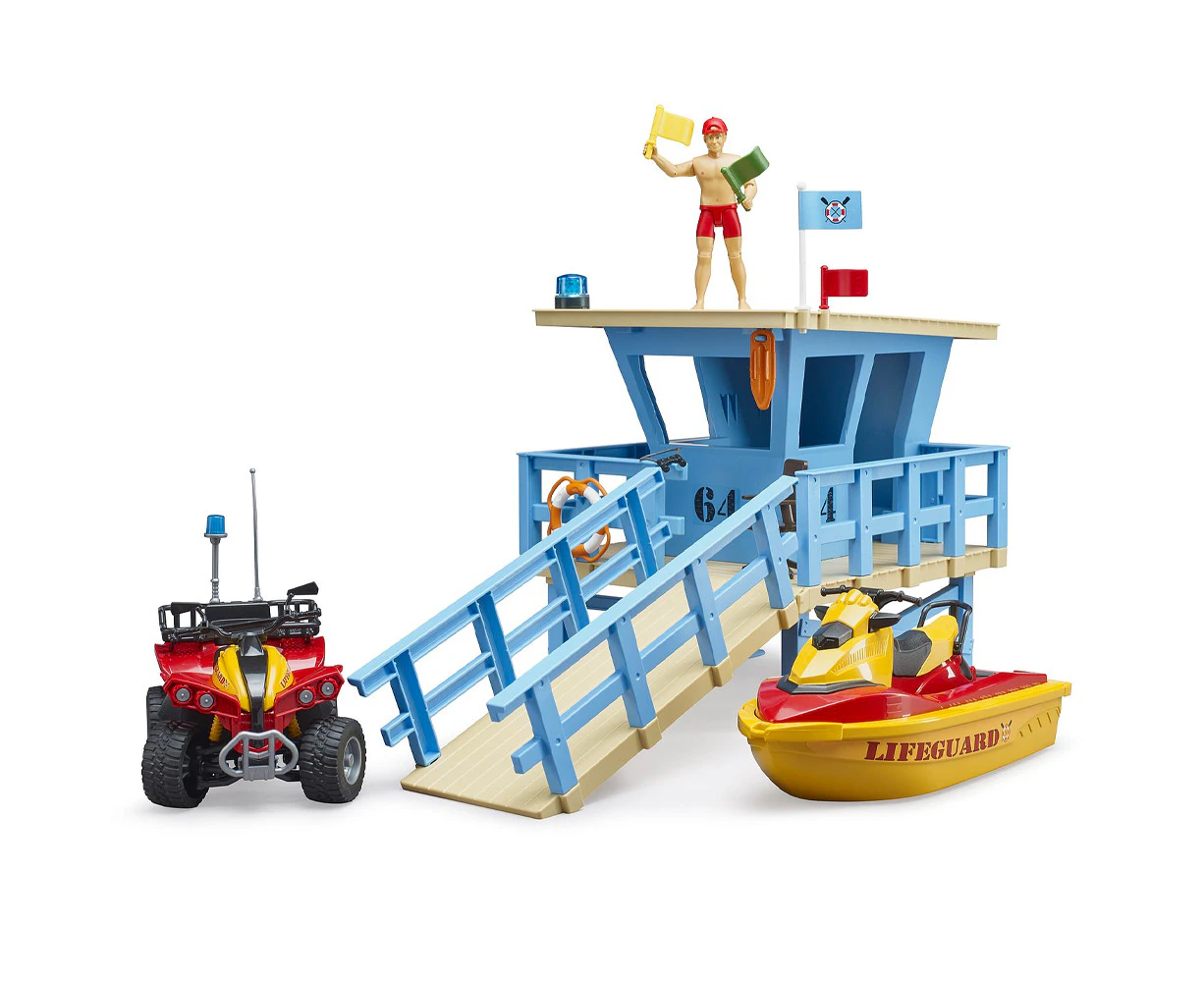 Bruder Bworld Life Guard Station w/ Quad and Personal Water Craft Kids Play Toy