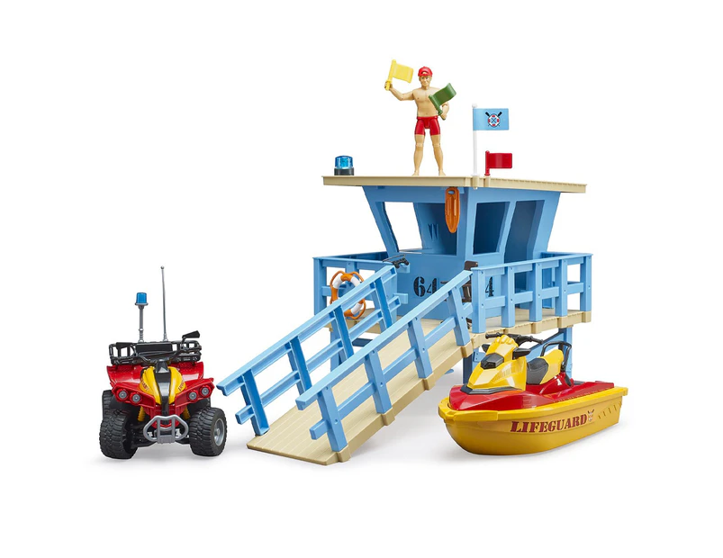 Bruder Bworld Life Guard Station w/ Quad and Personal Water Craft Kids Play Toy