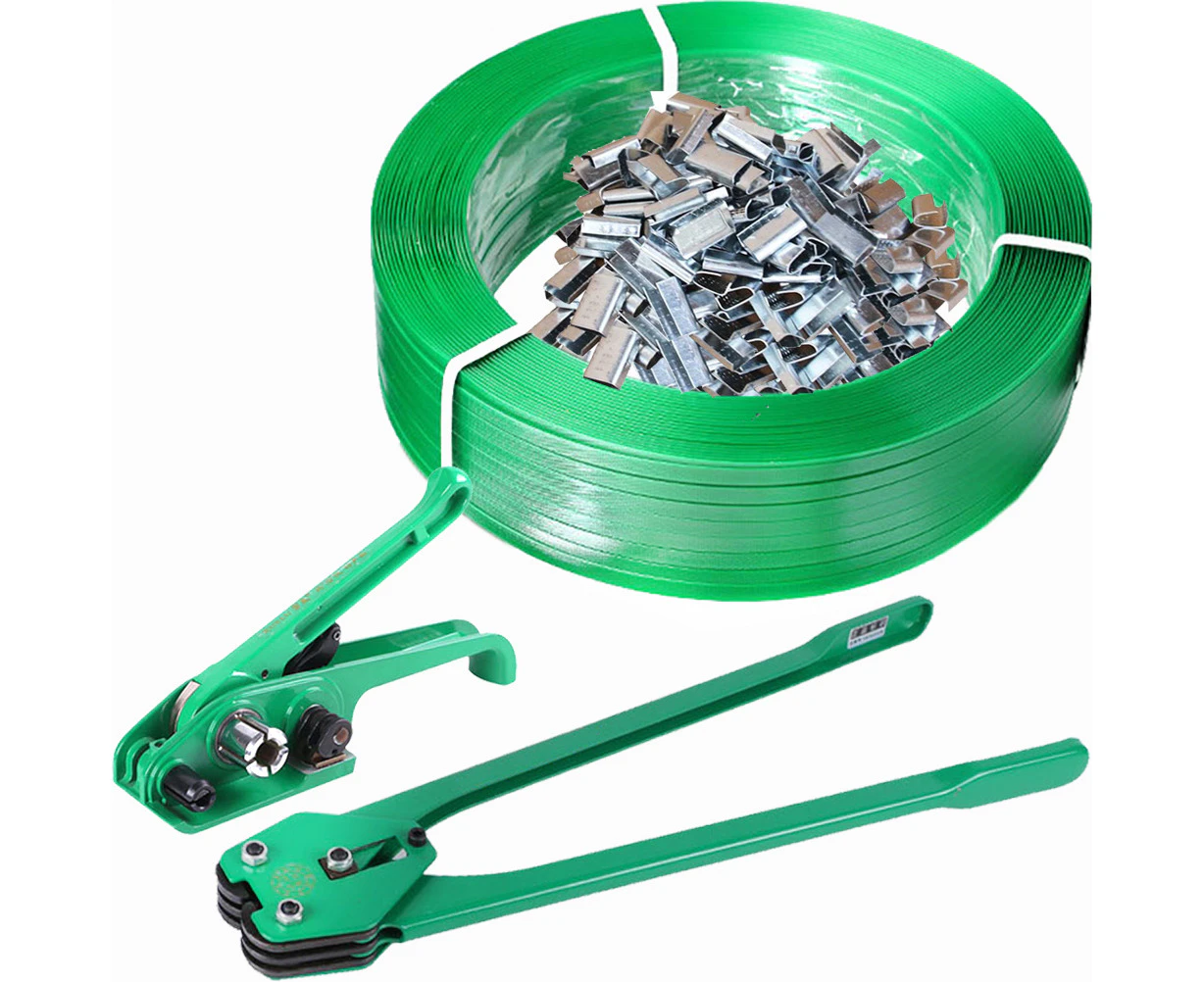 1.2KM Heavy Duty PET/PP Strap + 1K Clips + Tool Set 4 in 1 for Carton Box Bundle Binding Strapping Machine Packing Equipment Wrapping Device