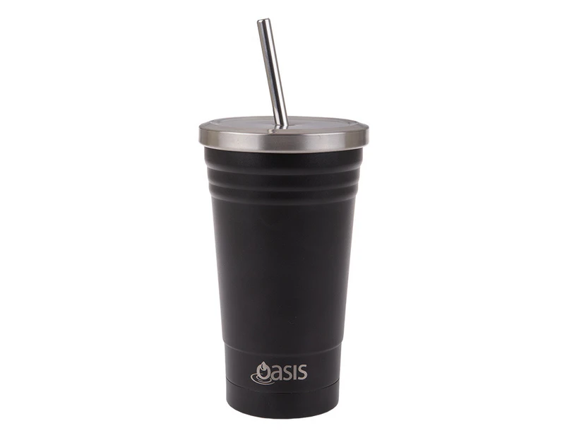 Oasis 500ml Stainless Steel Smoothie Tumbler with Straw - Black