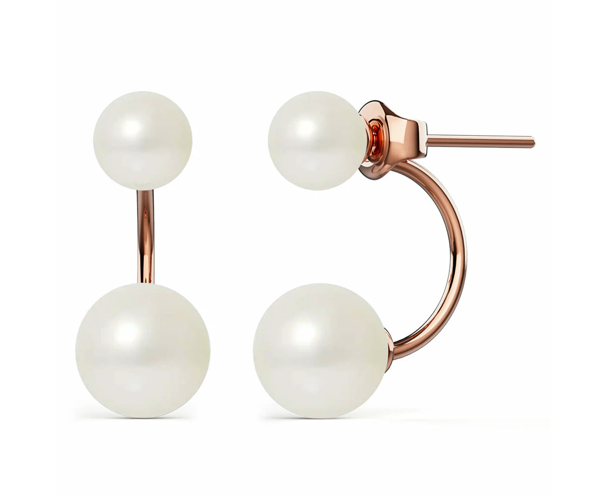 Rose Gold Duo Pearl Stud Earrings Embellished with Swarovski® Crystal Pearl - Default