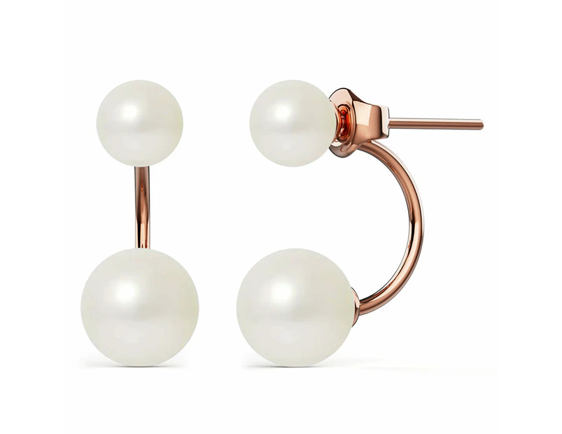 Rose Gold Duo Pearl Stud Earrings Embellished with Swarovski® Crystal Pearl - Default
