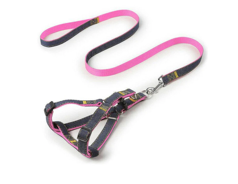 Dog Pet Lead Safety Collar Durable Denim Collars Training Leas Halter Wear Resist - Pink