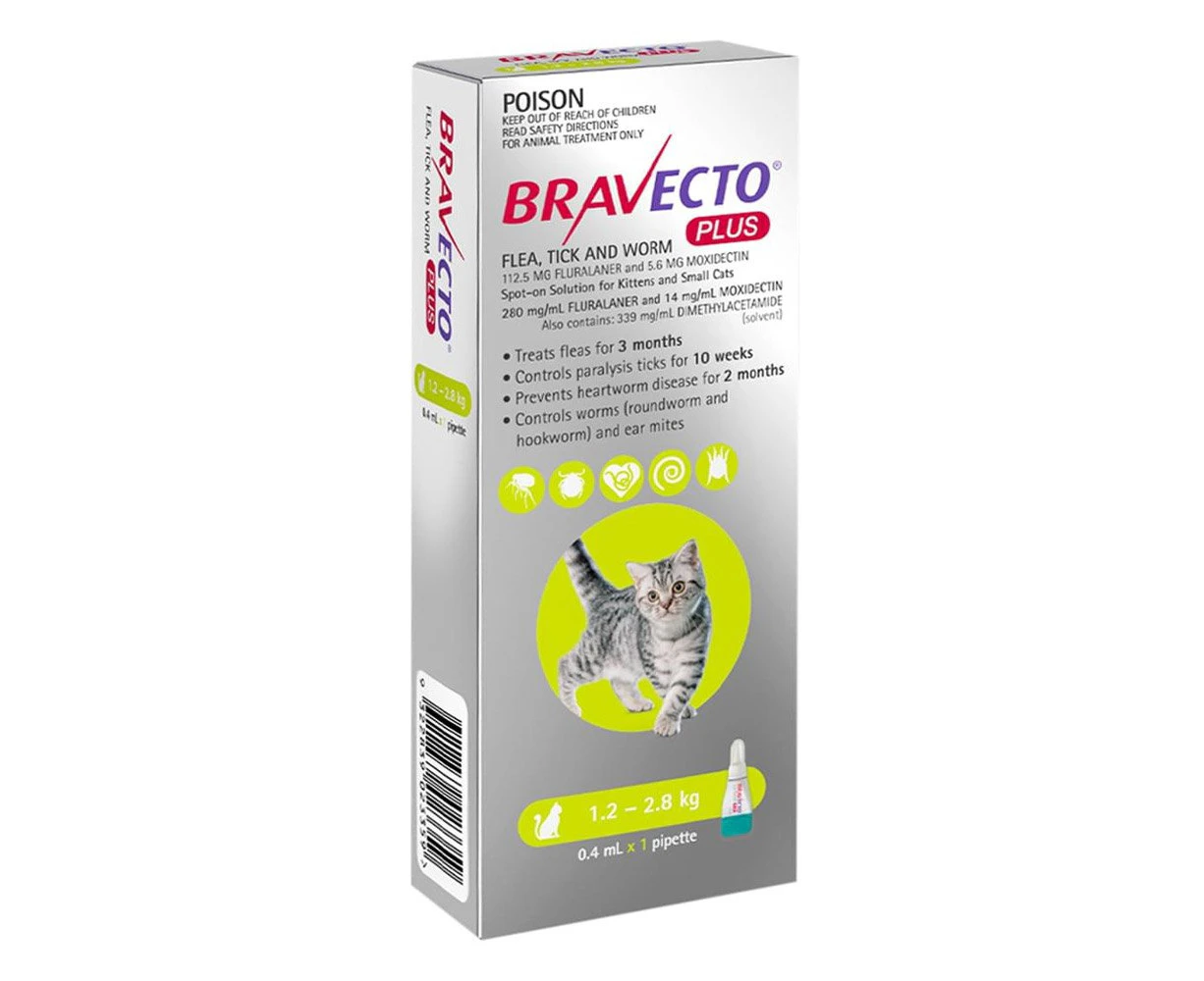 Bravecto Plus For Cats 1.2-2.8 Kg (Green) 1 Pipette