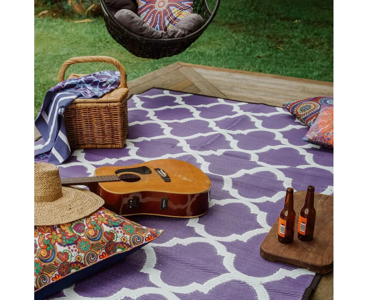 Plastic Mat | Outdoor Rug | MODERN Moroccan Design | 1.8 x 2.7m Purple & White