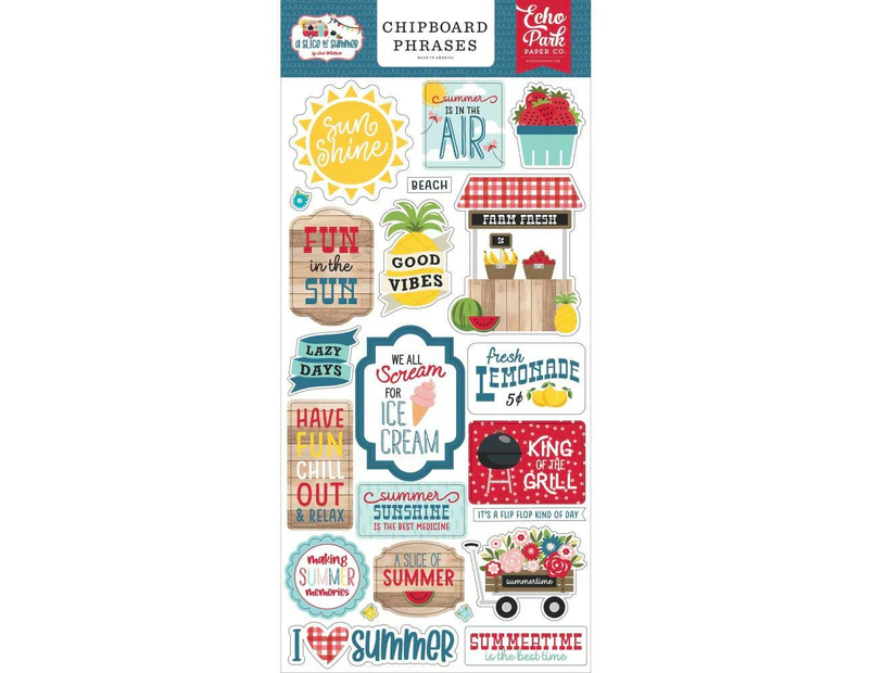 Echo Park A Slice of Summer Chipboard Phrases Stickers