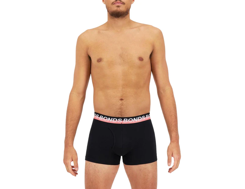 Mens Bonds Stretchables Everyday Trunks Underwear Black With Pink Band Cotton/Elastane - Black with Pink Band (HFD)