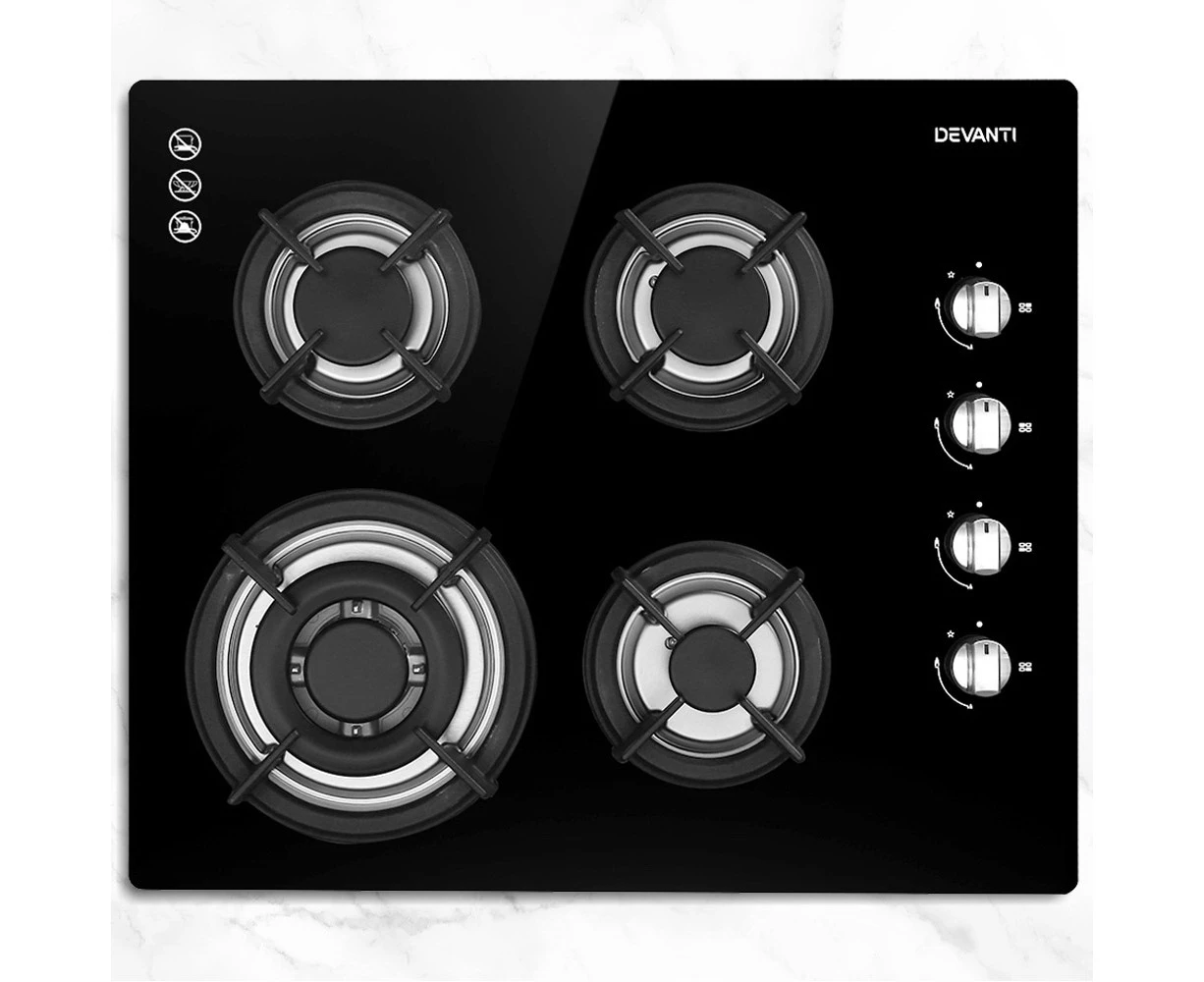 Devanti Gas Cooktop 60cm Stove Hob Black