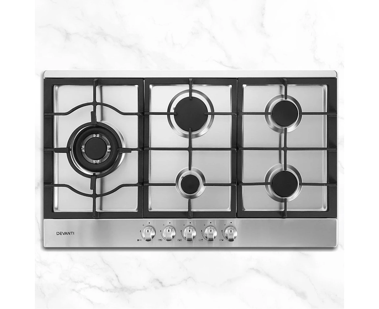 Devanti Gas Cooktop 90cm 5 Burner Silvir