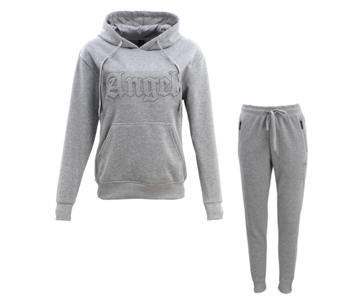 FIL Women's Embossed Fleece Hoodie Tracksuit Set - ANGEL/Light Grey