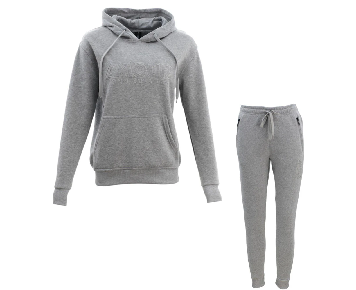 FIL Women's Embossed Fleece Hoodie Tracksuit Set - AMOUR/Light Grey