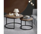 Oikiture Set of 2 Coffee Table Round Nesting Side End Table Walnut & Black - Natural