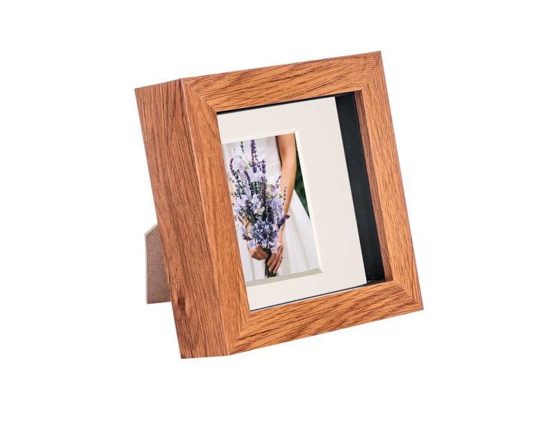 Nicola Spring Acrylic 3D Box Photo Frame with 2" x 2" Mount - 4" x 4"  - Dark Wood