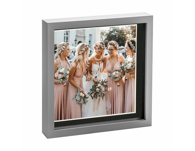 Nicola Spring Acrylic 3D Box Photo Frame with 8" x 8" Mount - 10" x 10"  - Grey
