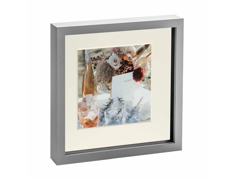 Nicola Spring Acrylic 3D Box Photo Frame with 6" x 6" Mount - 10" x 10"  - Grey