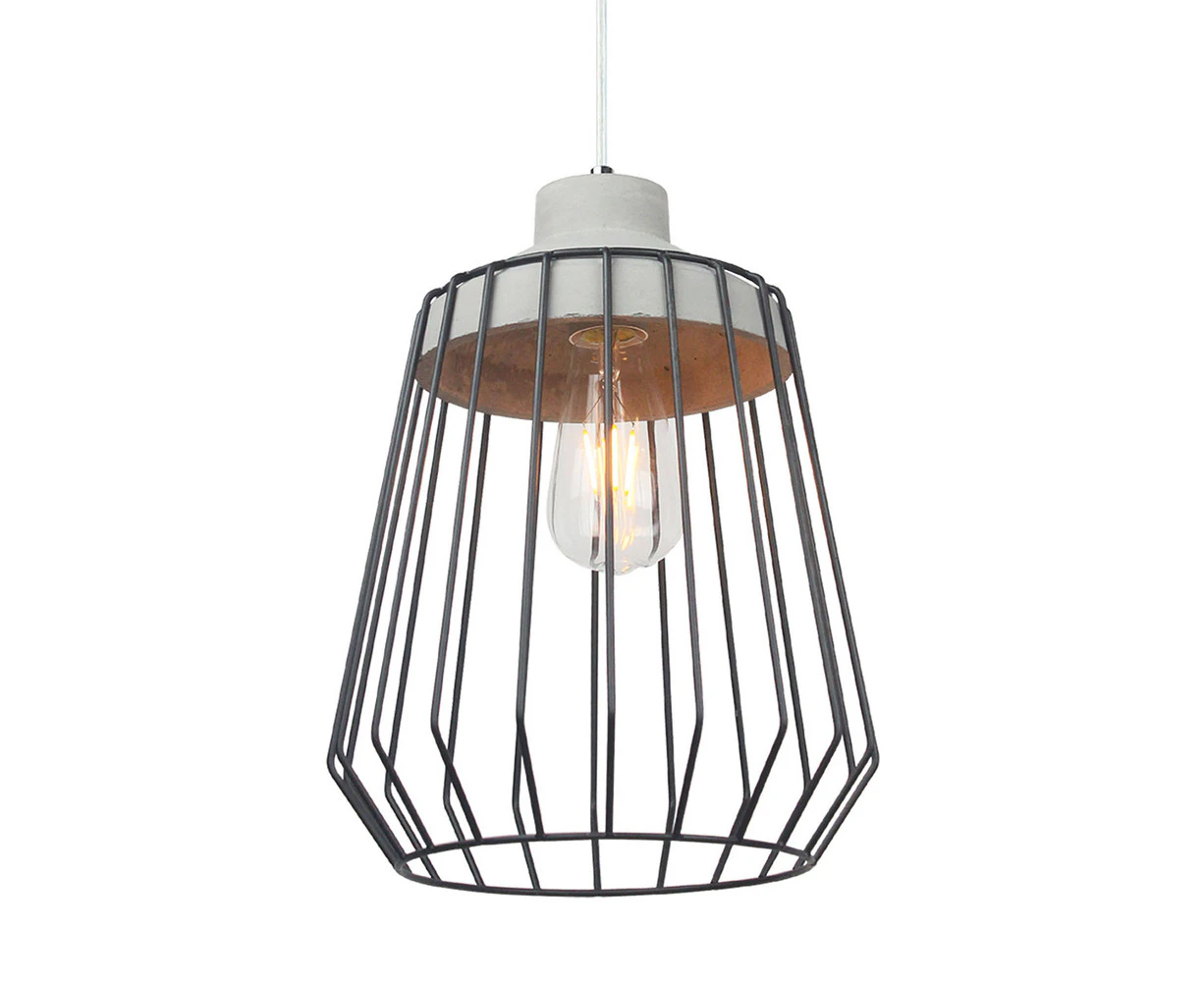 Maine & Crawford Luminite Lamp Cover 25x135cm Cage/Concrete Pendant Lab Black