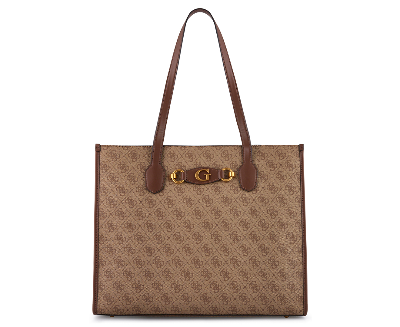 GUESS Izzy Girlfriend Tote Bag - Latte Logo/Brown | Catch.co.nz