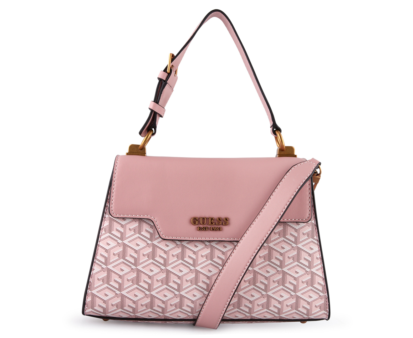 GUESS Hallie Top Handle Flap Crossbody Bag - Pale Rose Logo | Catch.com.au