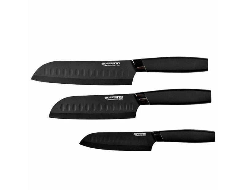 Soffritto 3 Piece Antibacterial Stainless Steel Santoku Knife Set Gold