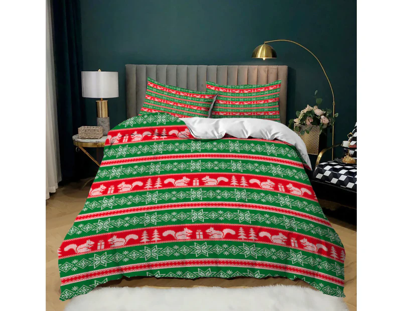 Christmas 3pcs Bedding Set Double Queen King Size Quilt Cover Pillowcases Set Xmas Trees Elk Duvet Cover Printed Christmas Decor - Squirrel